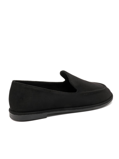 MOCASSINS SOUPLES EFFET DAIM – LOAFERS FEMME À ENFILER SEMELLE PLATE NOIR DEBBIE