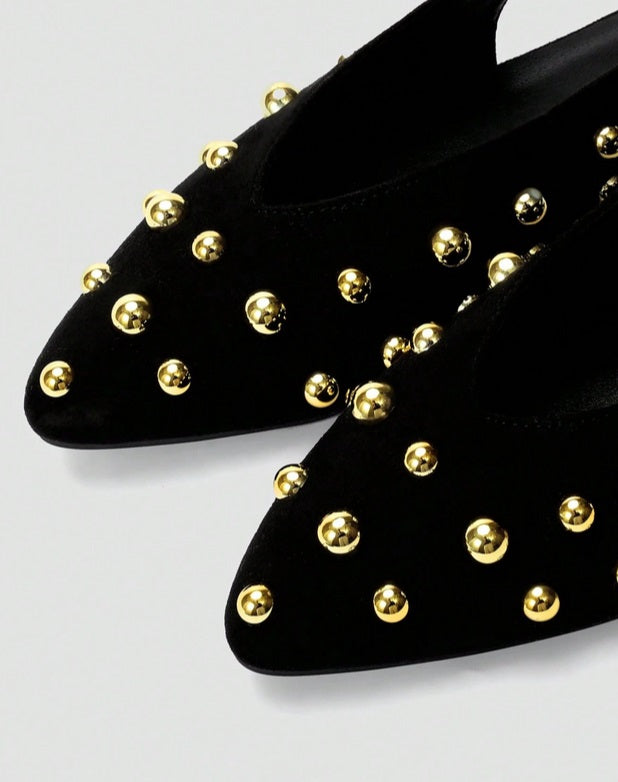 Mules ballerines noir cloutées or