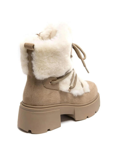 BOOTS SIMILI DAIM BEIGE FAUSSE FOURRURE BLANCHE LACETS SEMELLE PLATEFORME – MISSKCY (Copie)
