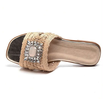 Mules plates bijoux – Élégance beige
