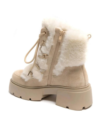 BOOTS SIMILI DAIM BEIGE CLAIR FAUSSE FOURRURE BLANCHE LACETS SEMELLE PLATEFORME – MISSKCY (Copie) (Copie)