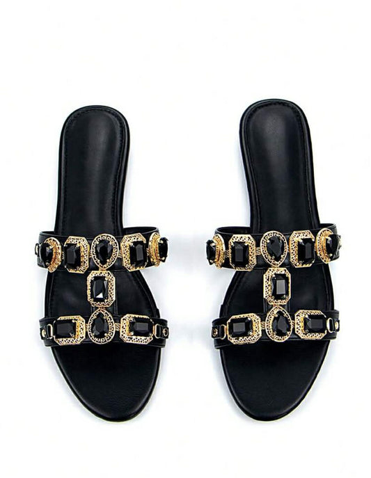 Sandales Bijoux "Améthyste Royale" – Élégance Satinée noir