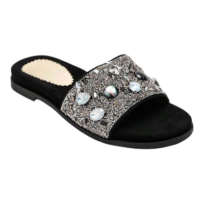 sandales Mules "Nuit Étoilée" – Noir & Bijoux Scintillants