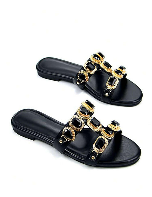 Sandales Bijoux "Améthyste Royale" – Élégance Satinée noir