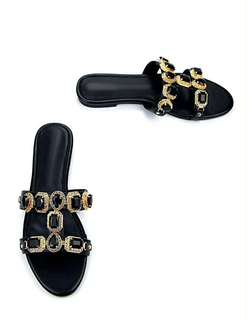 Sandales Bijoux "Améthyste Royale" – Élégance Satinée noir