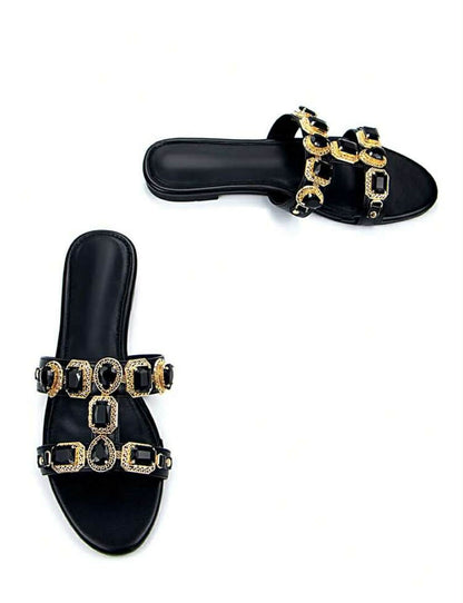 Sandales Bijoux "Améthyste Royale" – Élégance Satinée noir