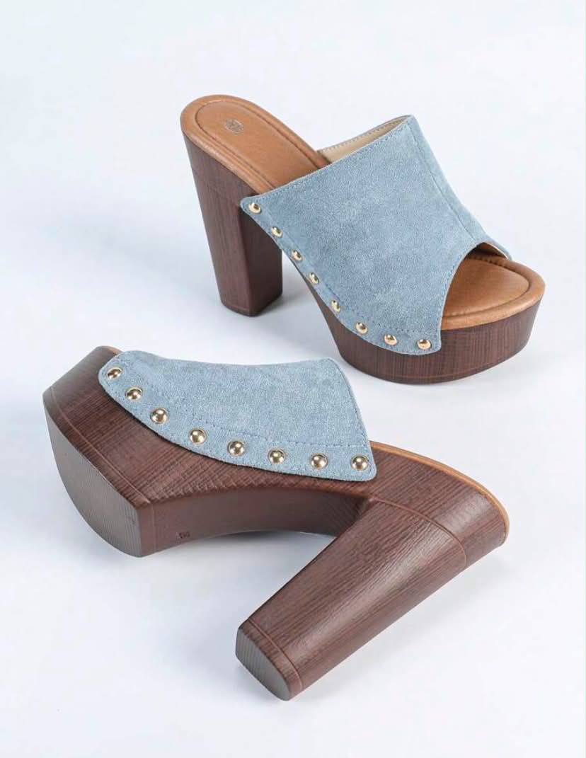 Mules à Plateforme cloutées - Élégance Rétro-Chic Bleu