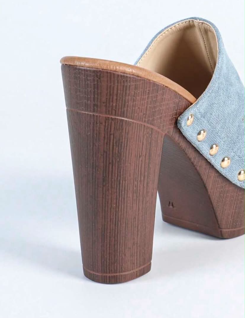 Mules à Plateforme cloutées - Élégance Rétro-Chic Bleu