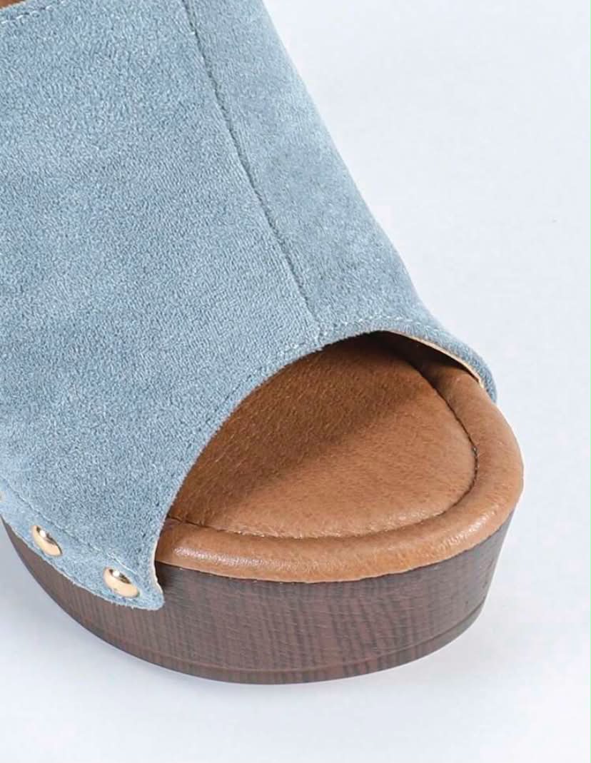 Mules à Plateforme cloutées - Élégance Rétro-Chic Bleu