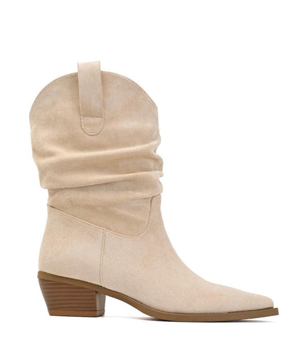 BOTTES SANTIAGS SLOUCHY EN SUÉDINE PREMIUM – BEIGE MISS KENNY