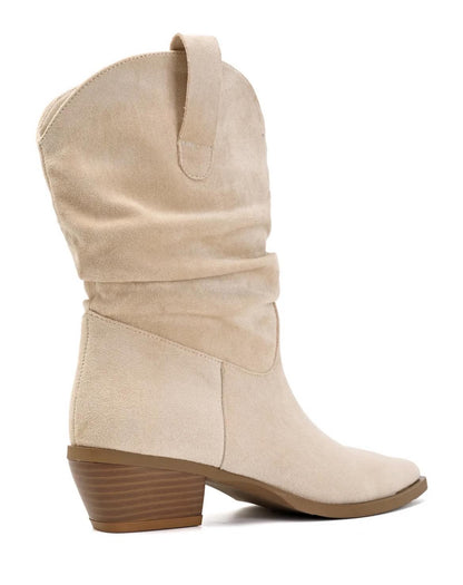 BOTTES SANTIAGS SLOUCHY EN SUÉDINE PREMIUM – BEIGE MISS KENNY