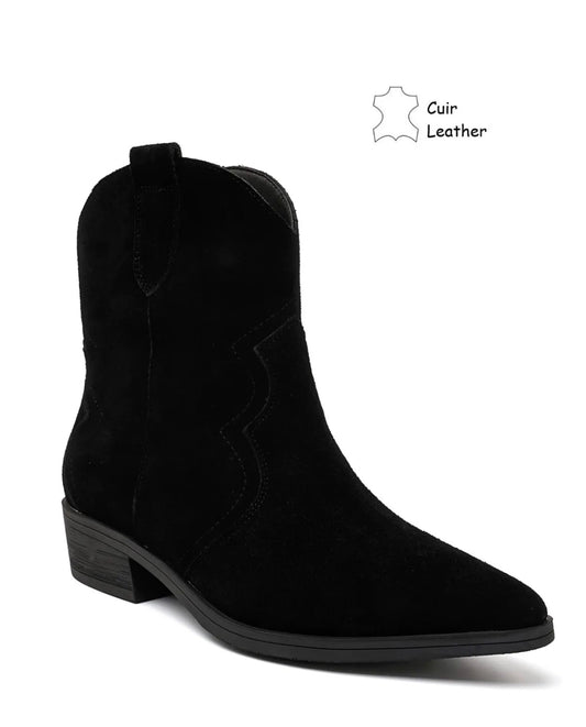 BOTTINES SANTIAGS EN DAIM VÉRITABLE – NOIR MISS ANIKA