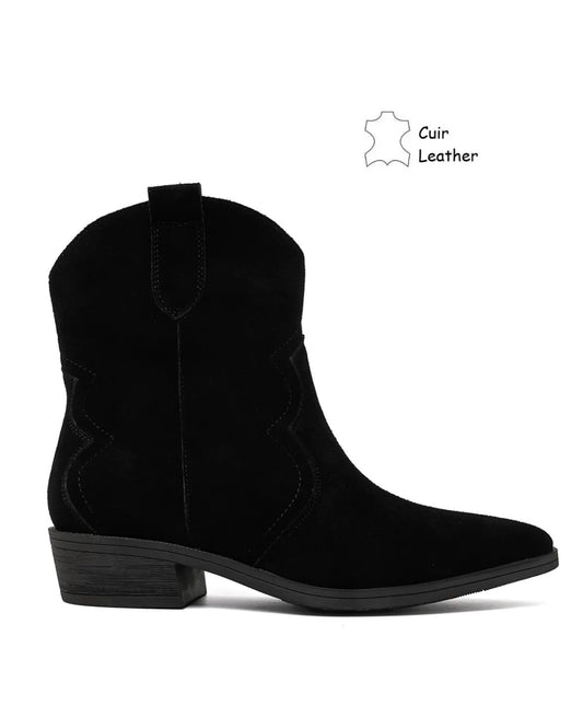 BOTTINES SANTIAGS EN DAIM VÉRITABLE – NOIR MISS ANIKA