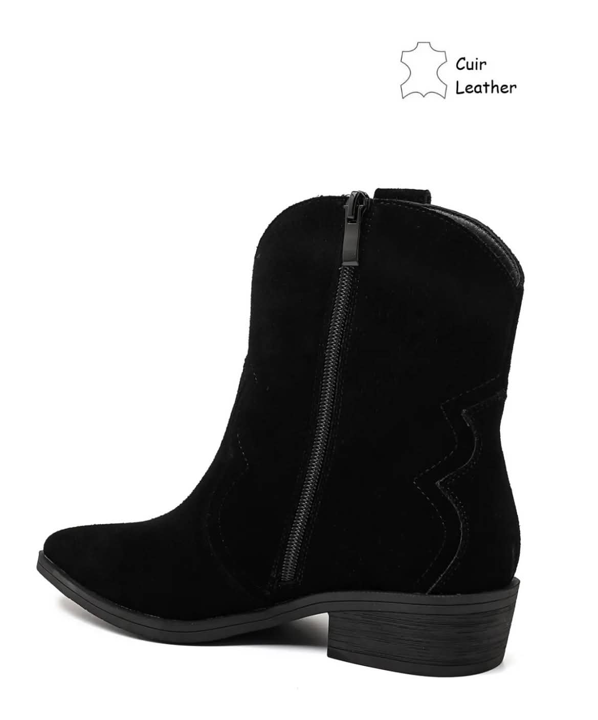 BOTTINES SANTIAGS EN DAIM VÉRITABLE – NOIR MISS ANIKA