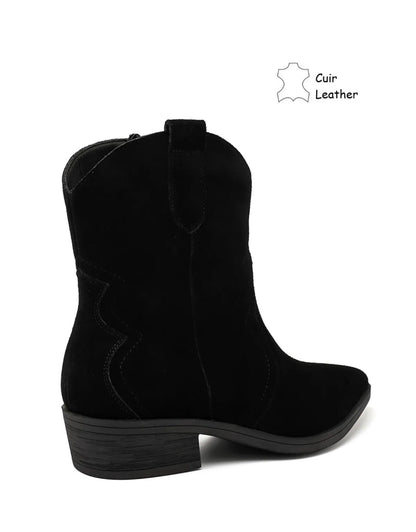 BOTTINES SANTIAGS EN DAIM VÉRITABLE – NOIR MISS ANIKA