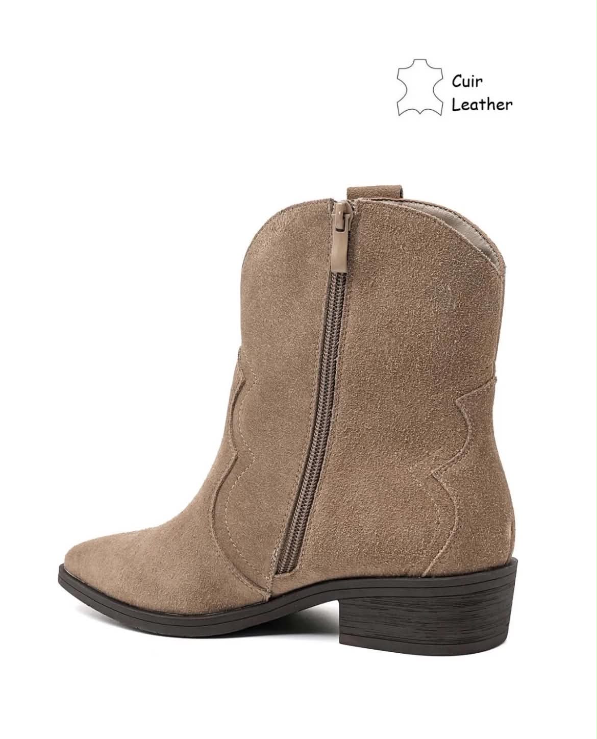 BOTTINES SANTIAGS EN DAIM VÉRITABLE – TAUPE MISS ANIKA