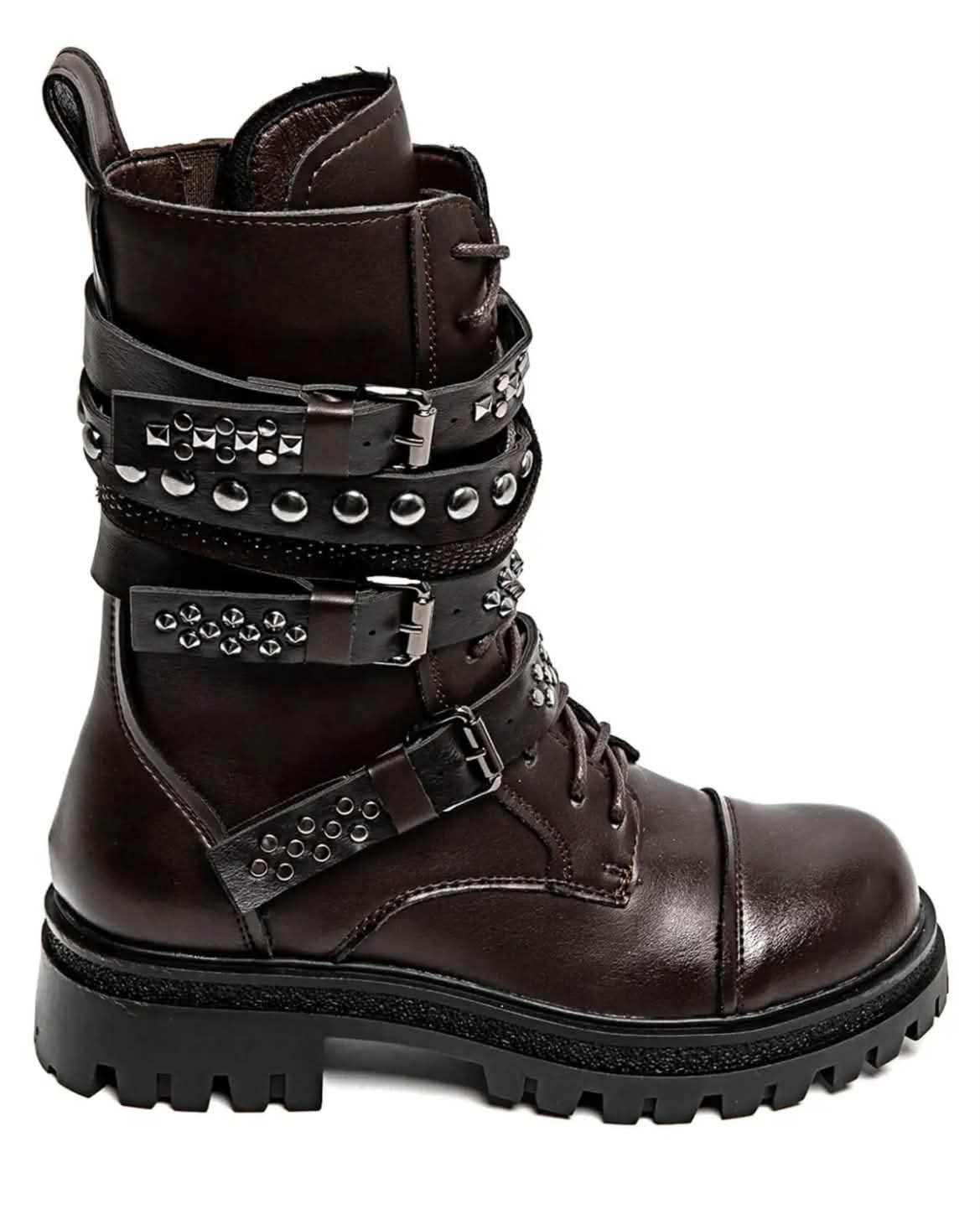 BOTTINES RANGERS CLOUTÉES À BOUCLES – MARRON