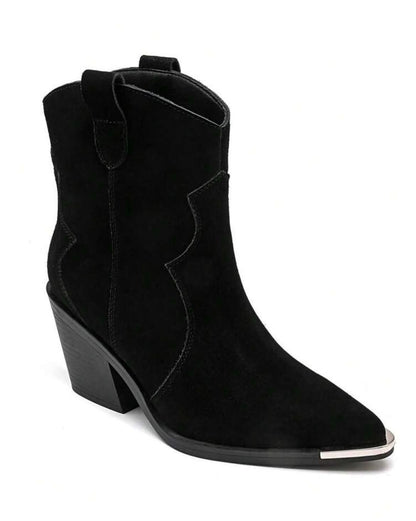 BOTTINES WESTERN FEMME EFFET DAIM BOUT MÉTAL – NOIR MISS ALINA