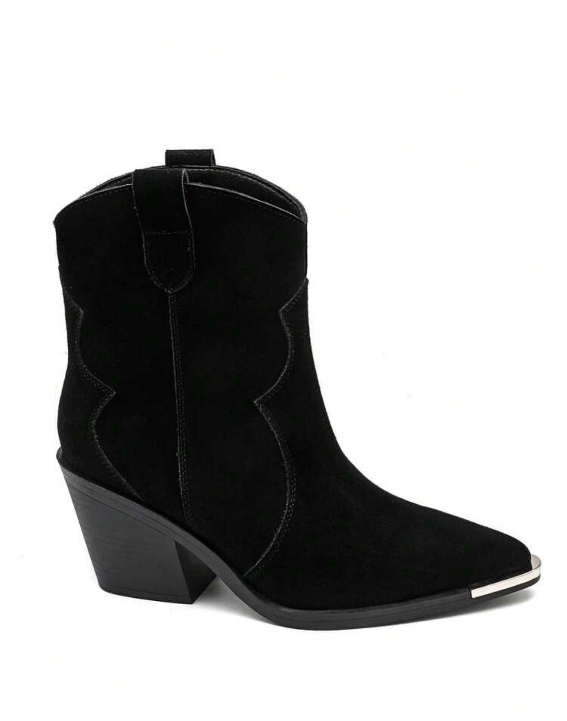 BOTTINES WESTERN FEMME EFFET DAIM BOUT MÉTAL – NOIR MISS ALINA