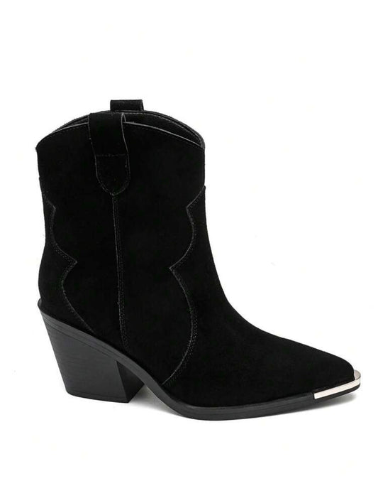 BOTTINES WESTERN FEMME EFFET DAIM BOUT MÉTAL – NOIR MISS ALINA