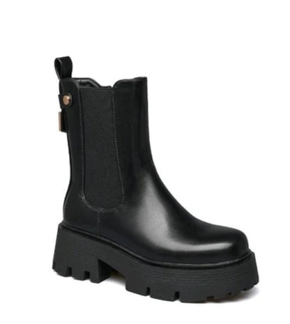 BOOTS CHELSEA PLATEFORME SIMILICUIR NOIR – SEMELLE CRANTÉE ÉPAISSE | MISS ABIGAIL NOIR