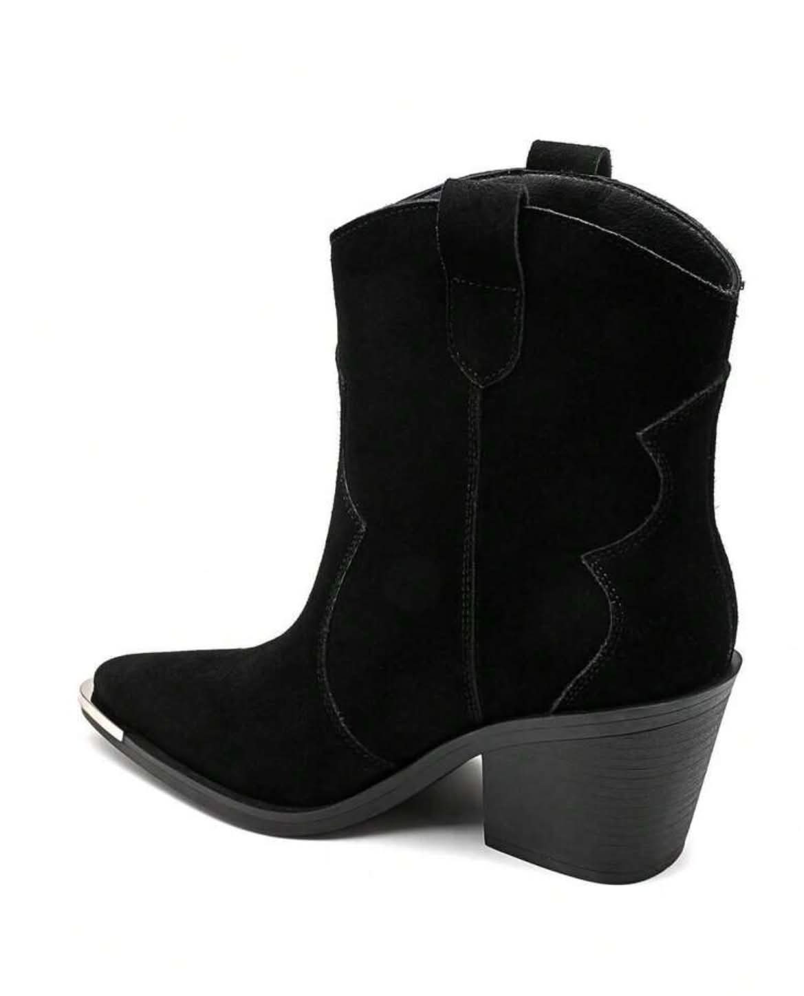 BOTTINES WESTERN FEMME EFFET DAIM BOUT MÉTAL – NOIR MISS ALINA