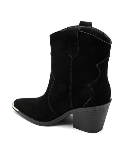 BOTTINES WESTERN FEMME EFFET DAIM BOUT MÉTAL – NOIR MISS ALINA