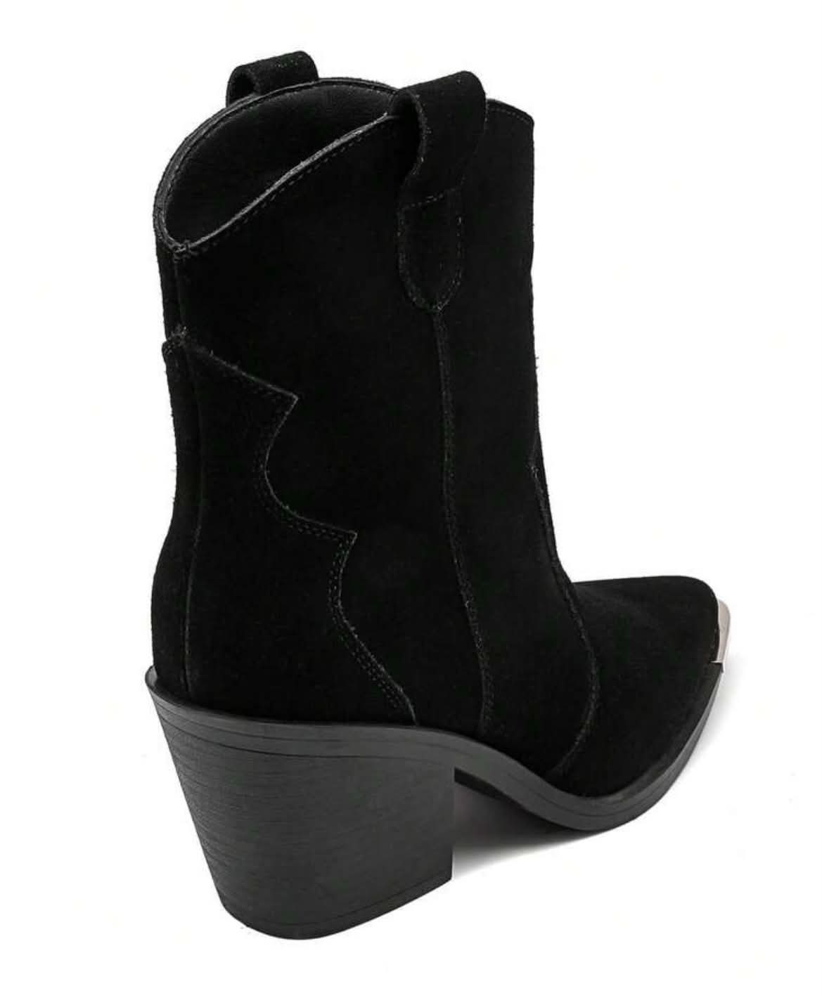 BOTTINES WESTERN FEMME EFFET DAIM BOUT MÉTAL – NOIR MISS ALINA