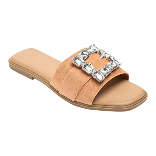 Mules plates ornées de strass – Élégance décontractée Camel