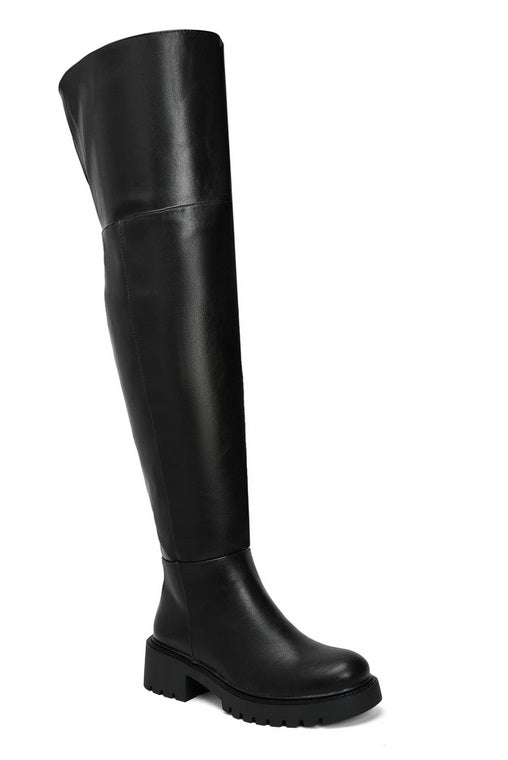 CUISSARDES NOIRES ASPECT CUIR – SEMELLE CRANTÉE & TALON CARRÉ MISS CARMEN
