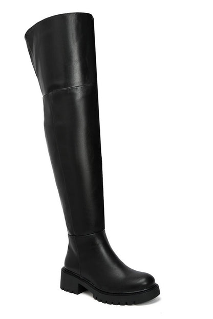 CUISSARDES NOIRES ASPECT CUIR – SEMELLE CRANTÉE & TALON CARRÉ MISS CARMEN