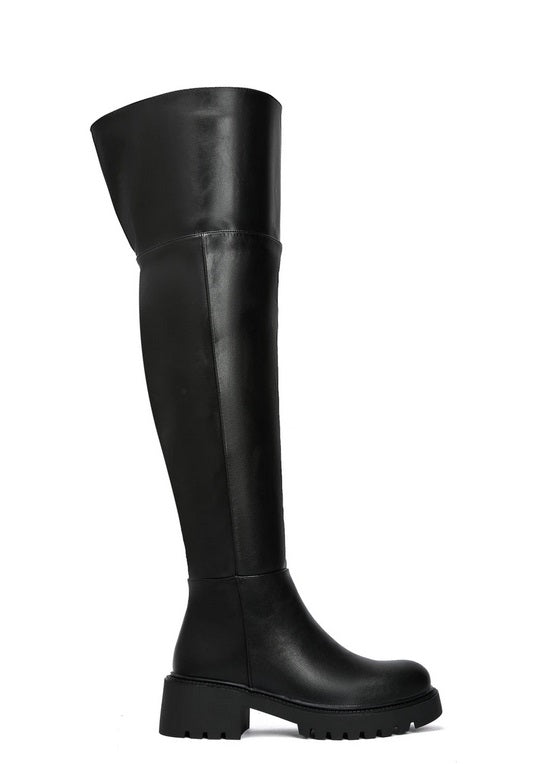 CUISSARDES NOIRES ASPECT CUIR – SEMELLE CRANTÉE & TALON CARRÉ MISS CARMEN