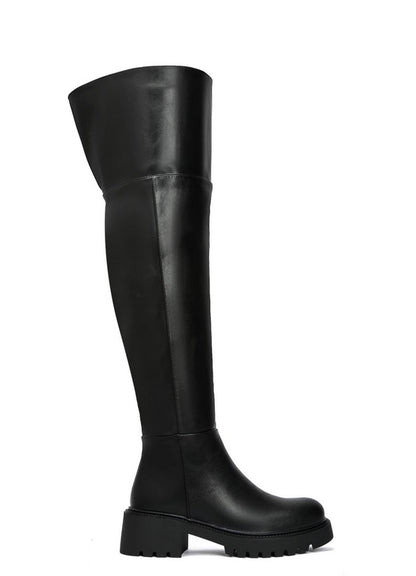 CUISSARDES NOIRES ASPECT CUIR – SEMELLE CRANTÉE & TALON CARRÉ MISS CARMEN