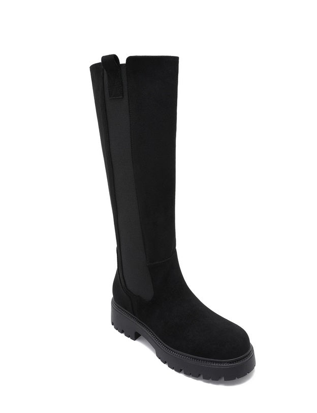 BOTTES HAUTES NOIRES ASPECT DAIM – ÉLASTIQUE LATÉRAL & SEMELLE CRANTÉE MISS CHELSEA