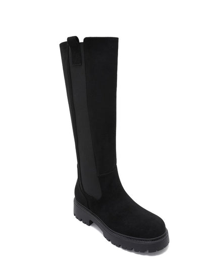 BOTTES HAUTES NOIRES ASPECT DAIM – ÉLASTIQUE LATÉRAL & SEMELLE CRANTÉE MISS CHELSEA