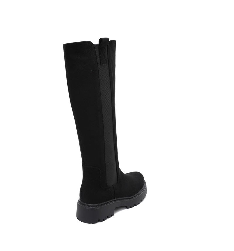 BOTTES HAUTES NOIRES ASPECT DAIM – ÉLASTIQUE LATÉRAL & SEMELLE CRANTÉE MISS CHELSEA