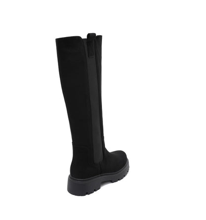 BOTTES HAUTES NOIRES ASPECT DAIM – ÉLASTIQUE LATÉRAL & SEMELLE CRANTÉE MISS CHELSEA