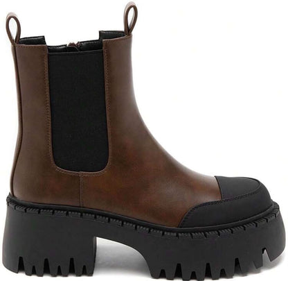 BOOTS CHELSEA SIMILICUIR CHOCOLAT MARRON BOUT RENFORCÉ SEMELLE PLATEFORME – MISS TIFFANY