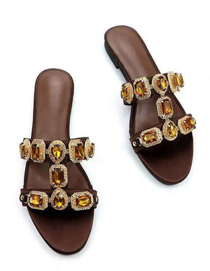Sandales Bijoux "Améthyste Royale" – Élégance Satinée marron choco