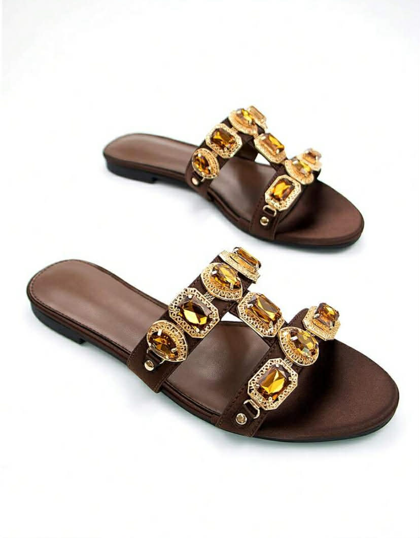 Sandales Bijoux "Améthyste Royale" – Élégance Satinée marron choco