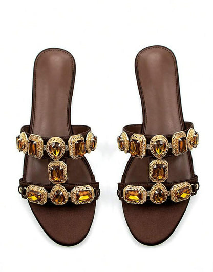 Sandales Bijoux "Améthyste Royale" – Élégance Satinée marron choco