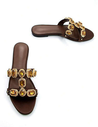 Sandales Bijoux "Améthyste Royale" – Élégance Satinée marron choco