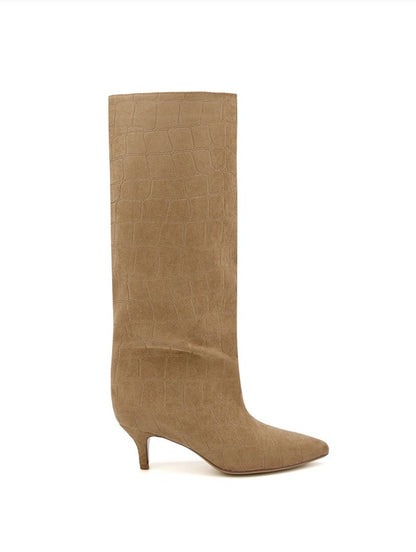 BOTTES HAUTES FEMME BEIGE EFFET CROCO  BOUT POINTU, PETIT TALON MEGAN