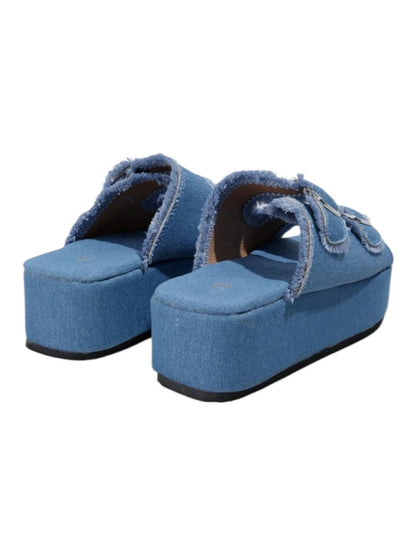 Sandales Plateformes en Denim Effet Effiloché – L'Indispensable de l'Été