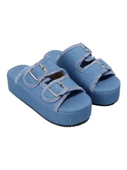 Sandales Plateformes en Denim Effet Effiloché – L'Indispensable de l'Été