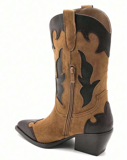 BOTTES WESTERN FEMME BICOLORES EFFET DAIM & REPTILE – CAMEL MISS STERNA