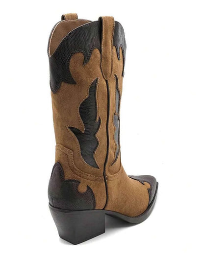 BOTTES WESTERN FEMME BICOLORES EFFET DAIM & REPTILE – CAMEL MISS STERNA