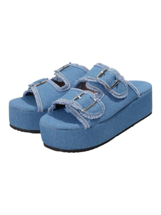 Sandales Plateformes en Denim Effet Effiloché – L'Indispensable de l'Été