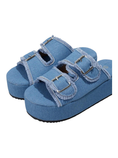 Sandales Plateformes en Denim Effet Effiloché – L'Indispensable de l'Été