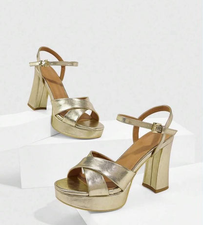 Sandales à Talons Plateforme – Éclat Doré